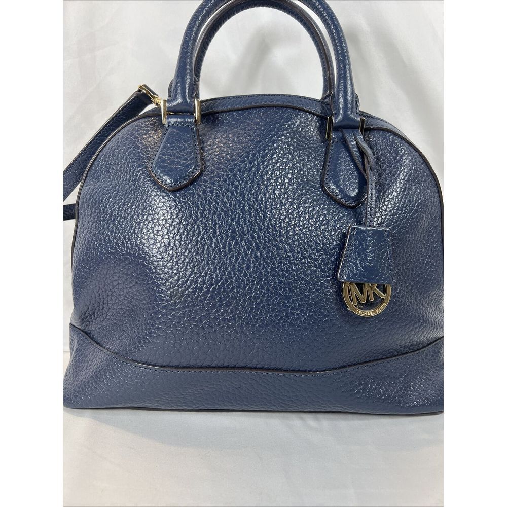 Michael Kors Large Dome Satchel Leather Handbag - Pebbled Navy - Picture 2 of 16